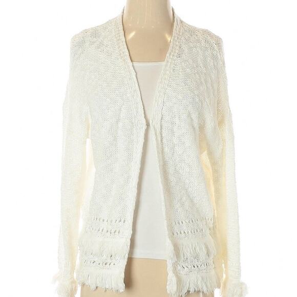 Fate white bohemian fringe knit cardigan sweater - Picture 8 of 9